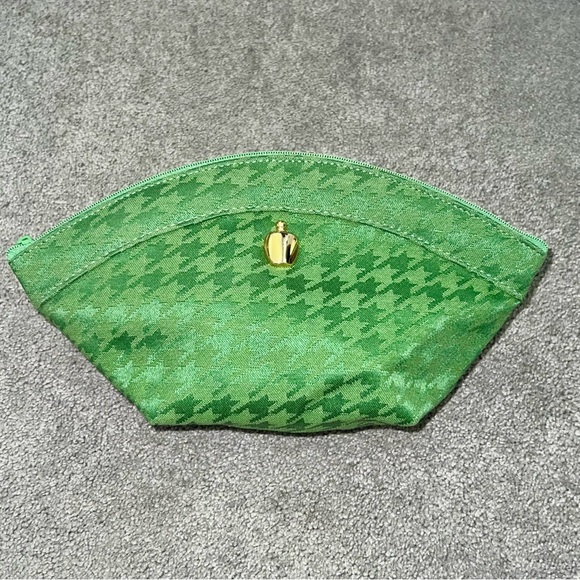 VTG Christian Dior 90’s Green Houndstooth Makeup Bag Cosmetic Case Pouch Clutch - Picture 2 of 10